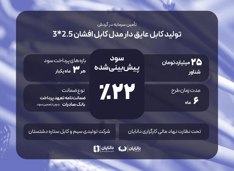 تأمین سرمایه در گردش جهت تولید کابل عایق دار مدل کابل افشان 2.5*3